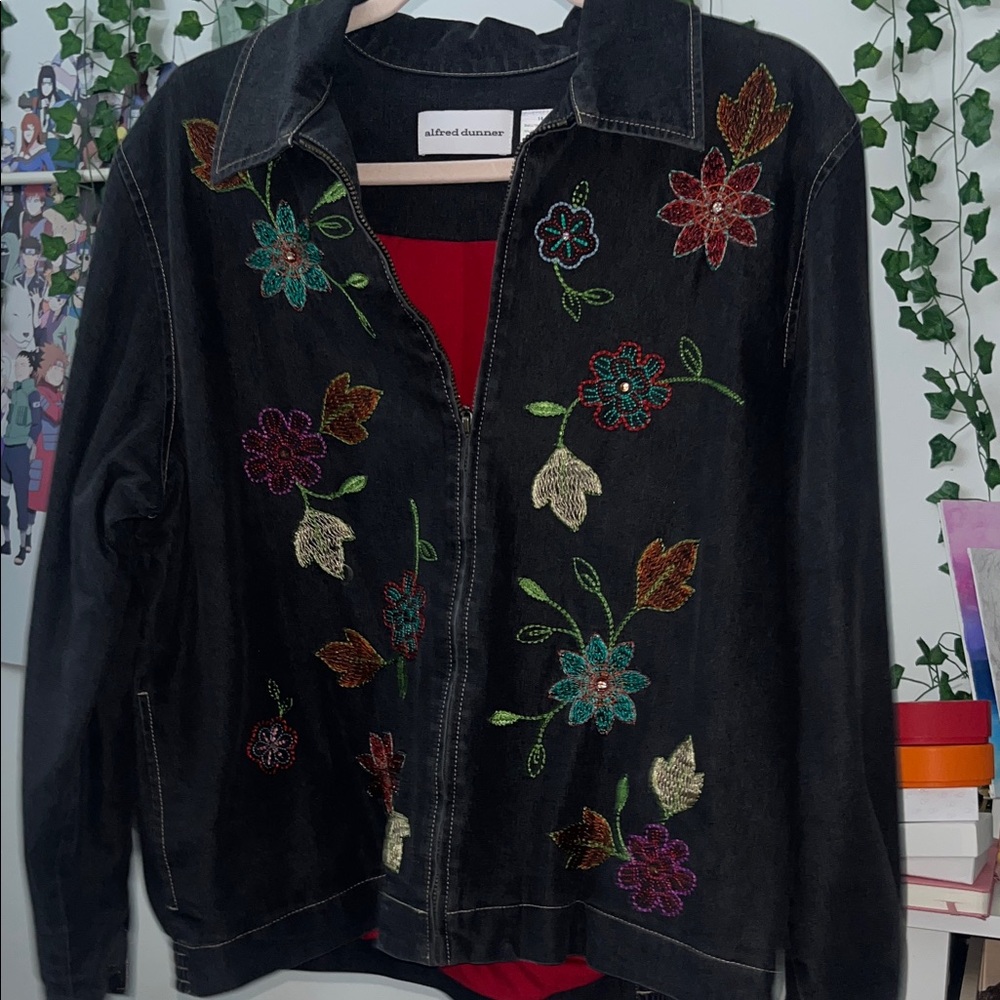 Alfred Dunner Black Jacket with Colorful Floral Embroidery